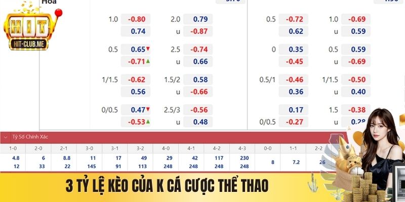 3 tỷ lệ kèo của K cá cược thể thao